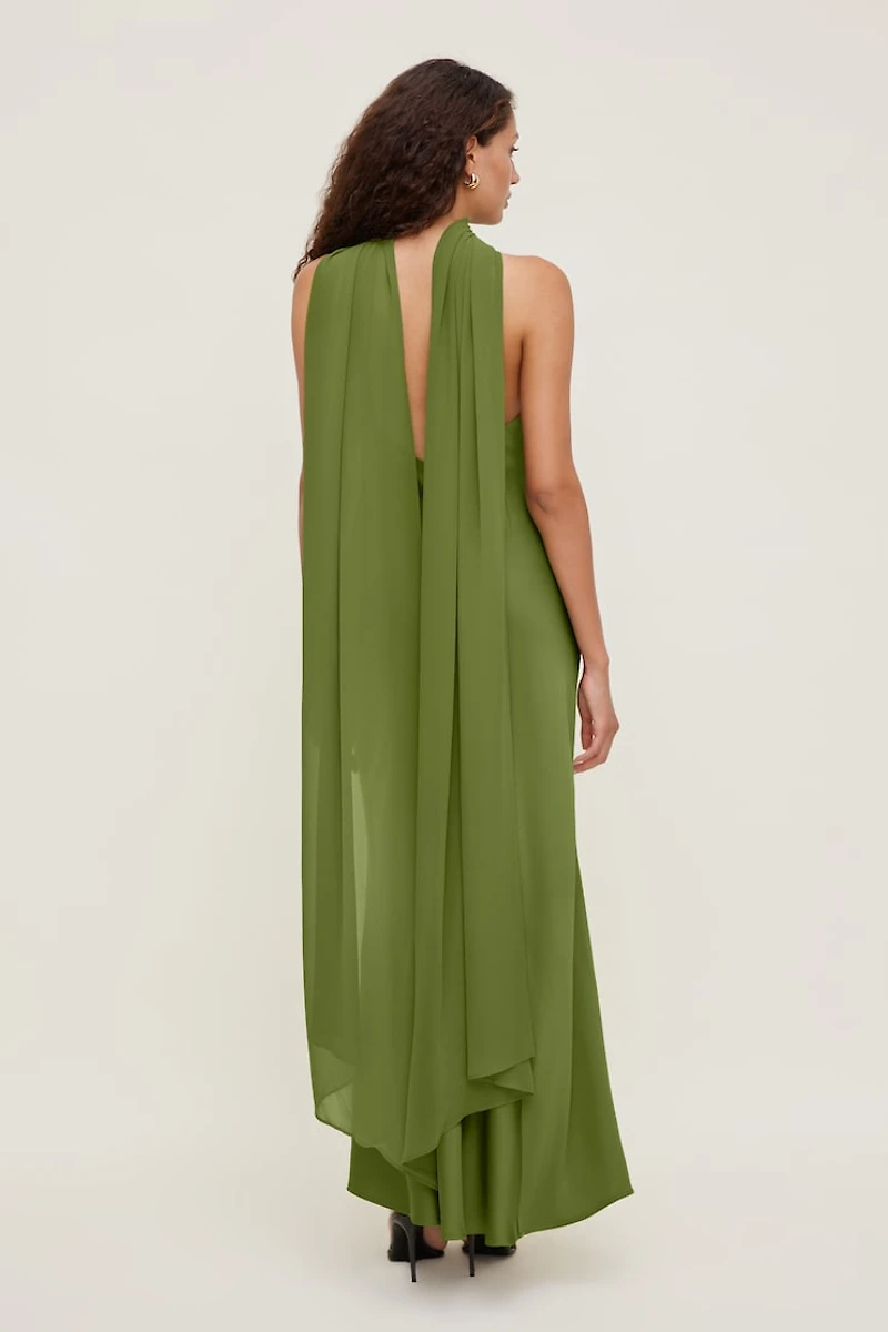 Halter Scarf Satin Maxi Dress