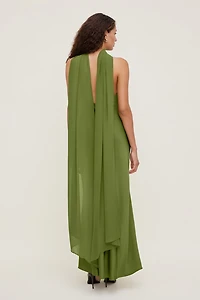 Halter Scarf Satin Maxi Dress