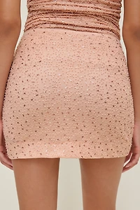 Beaded Mesh Mini Skirt