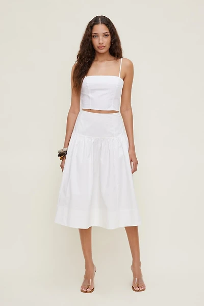 Drop Waist Poplin Midi Skirt