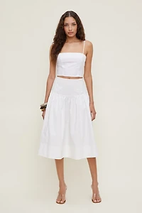 Drop Waist Poplin Midi Skirt