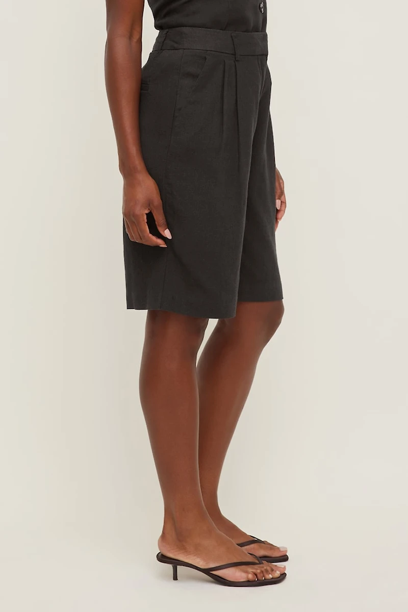 Linen High Rise Bermuda Shorts