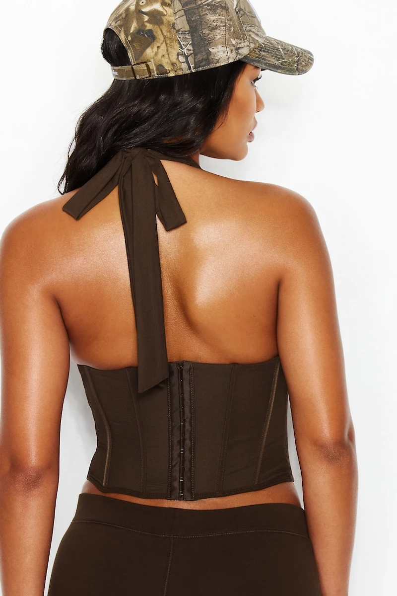 Plunge Halter Mesh Corset Top