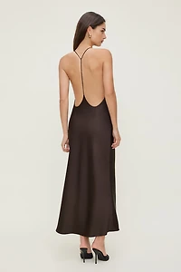 Open Back Satin Maxi Slip Dress