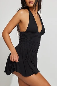 Plunge Halter Fit & Flare Dress