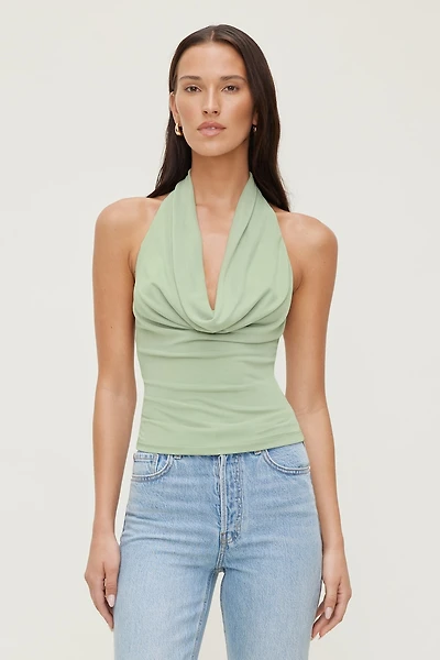 Cowl Neck Mesh Halter Top