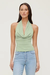 Cowl Neck Mesh Halter Top