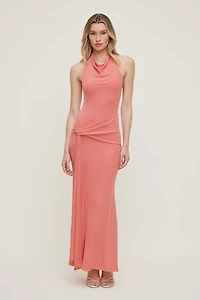 Scarlet Draped Mesh Maxi Dress