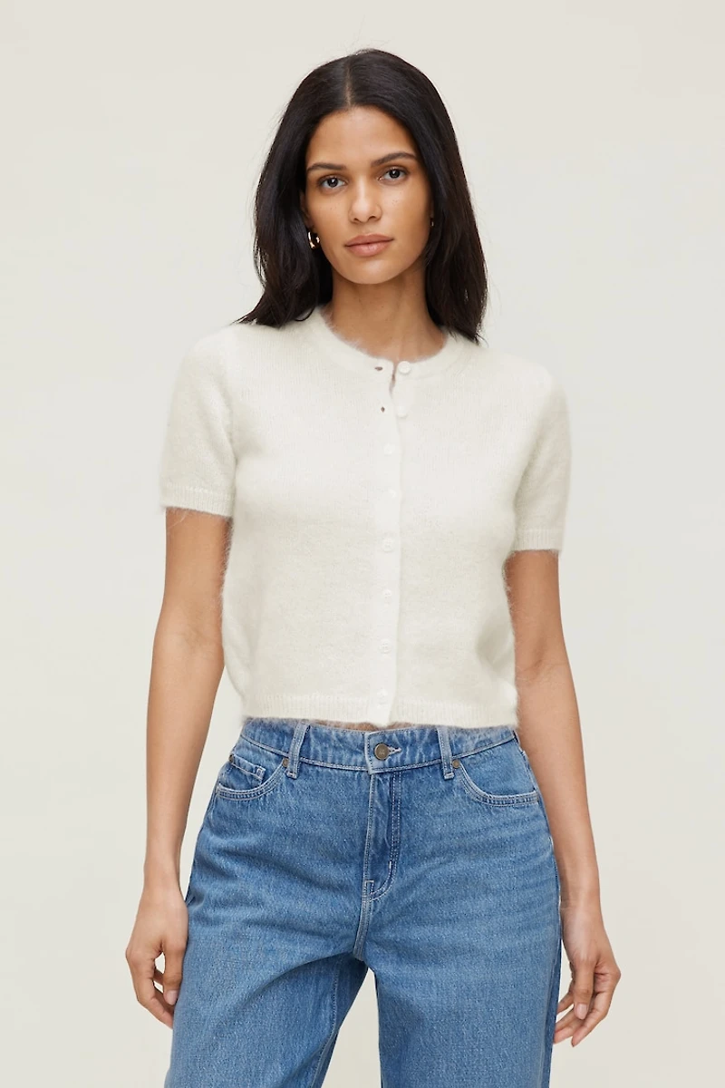 Cardigan à manches courtes en mohair de qualité supérieure