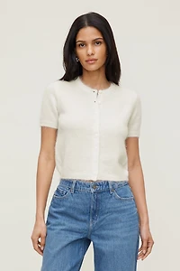 Cardigan à manches courtes en mohair de qualité supérieure