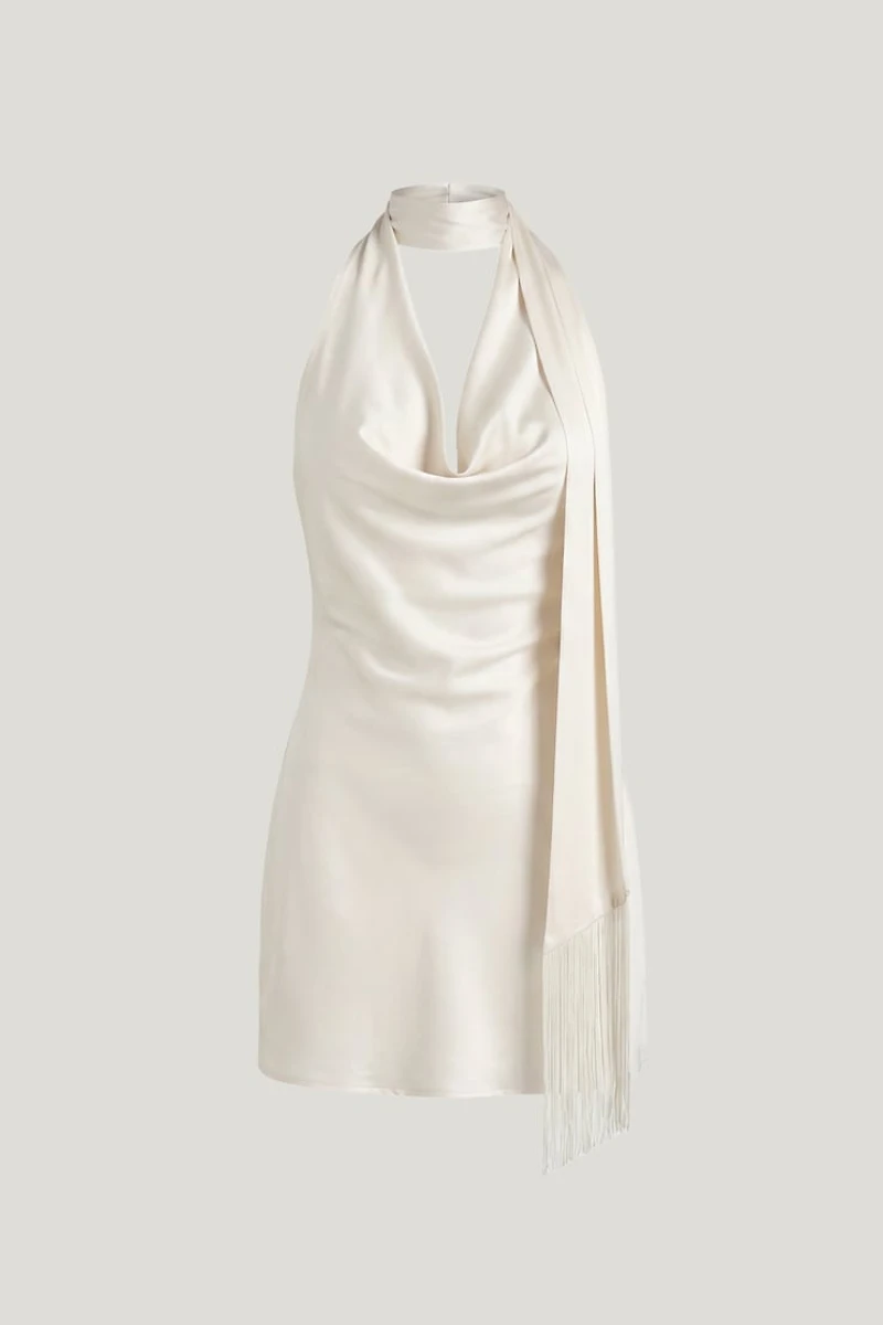 Fringe Scarf Satin Mini Dress