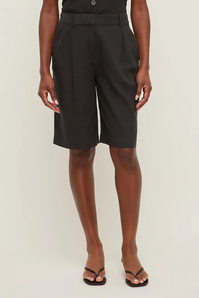 Bermuda à taille haute en lin