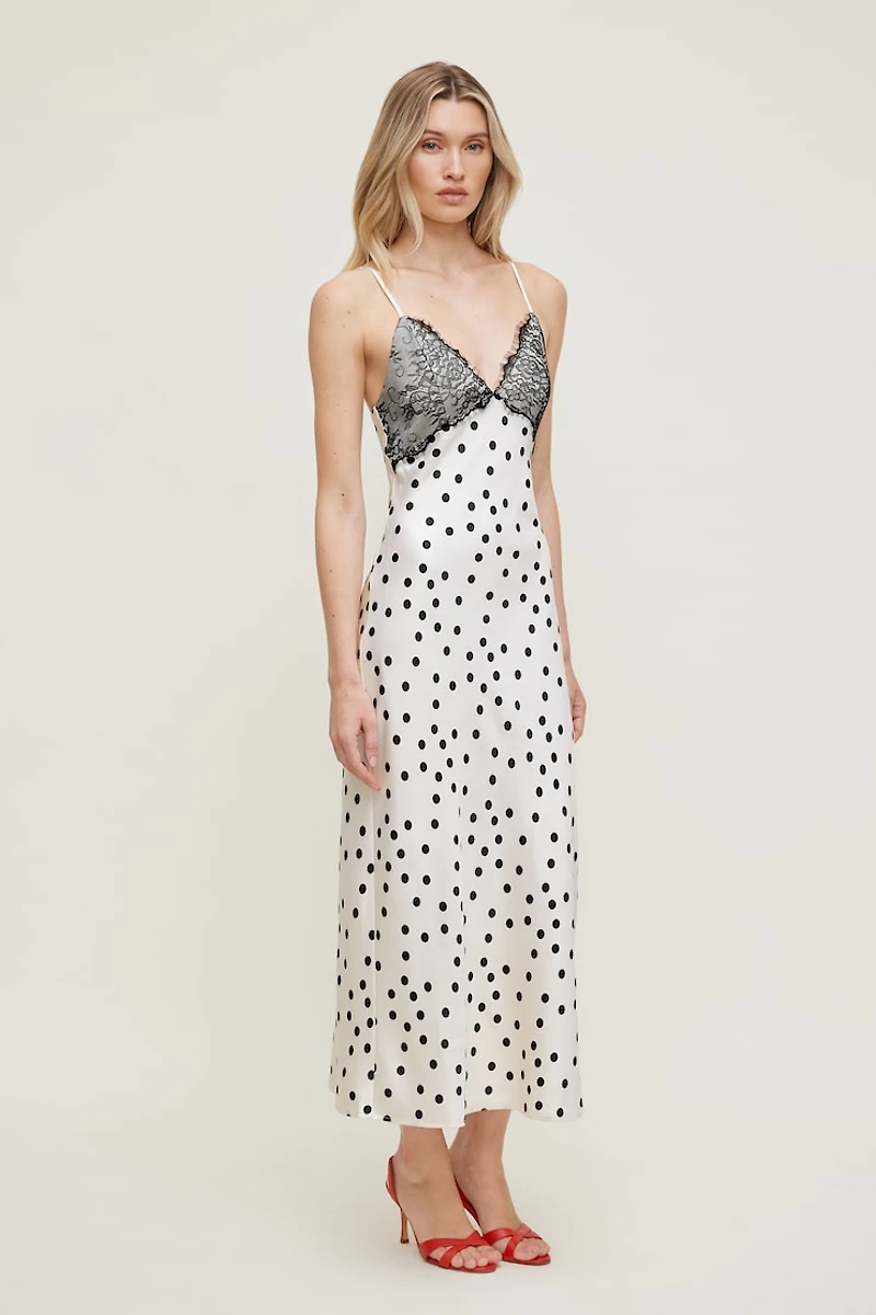 Lace Trim Satin Midi Dress