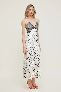 Lace Trim Satin Midi Dress