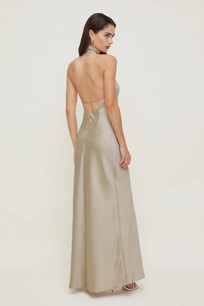 Satin Halter Maxi Dress