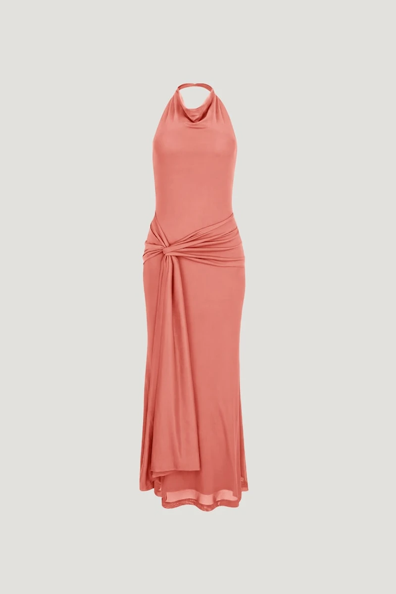 Scarlet Draped Mesh Maxi Dress