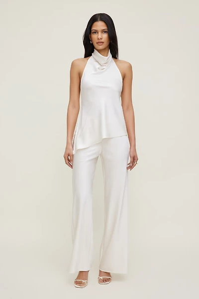 Asymmetric Satin Halter Blouse