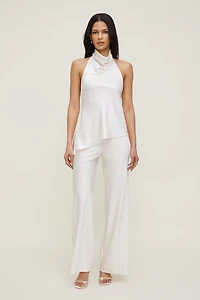 Asymmetric Satin Halter Blouse