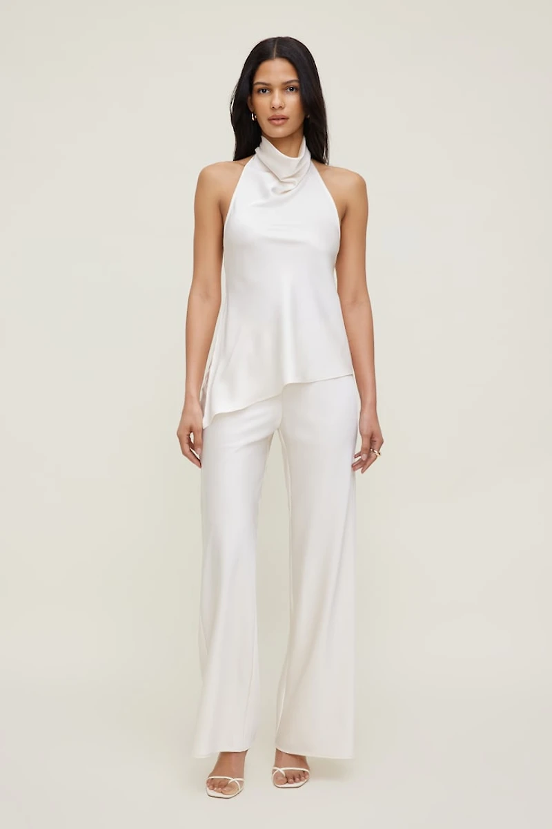Asymmetric Satin Halter Blouse