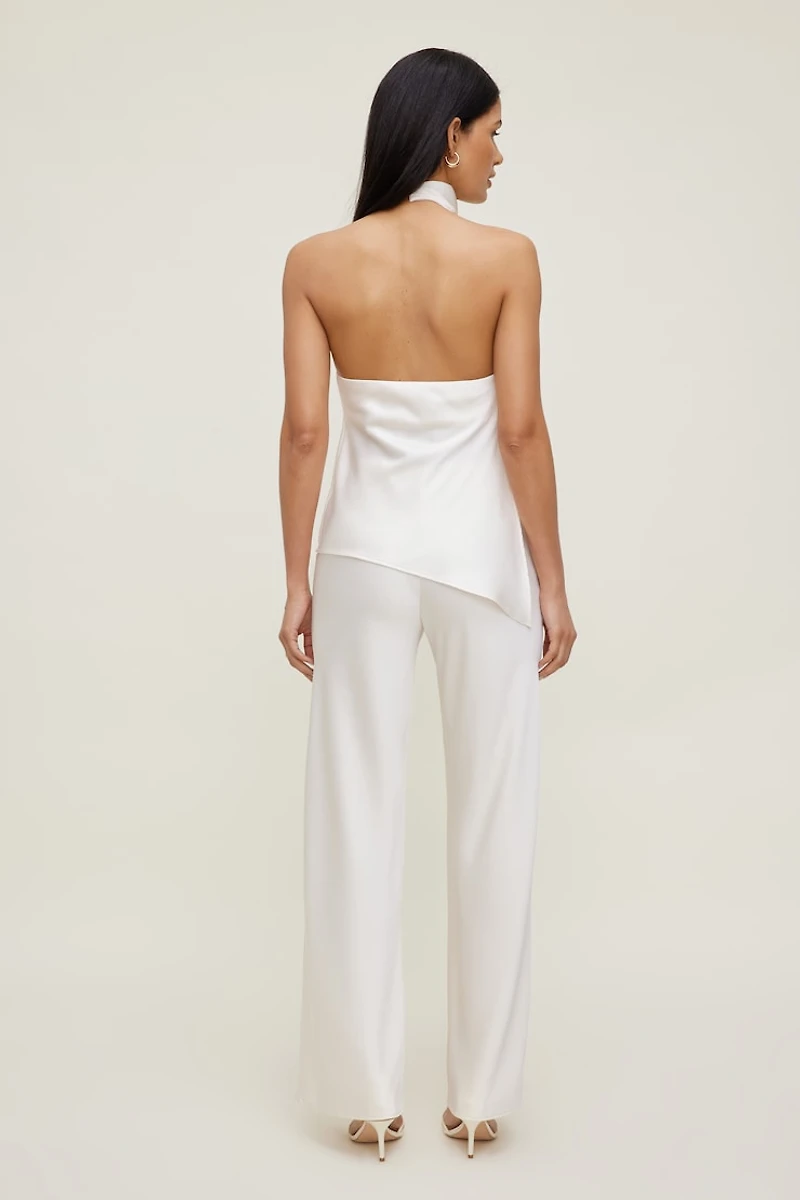 Asymmetric Satin Halter Blouse