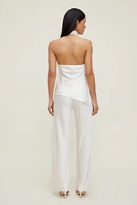 Asymmetric Satin Halter Blouse