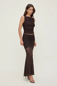 Ruched Boat Neck Mesh Tank Top