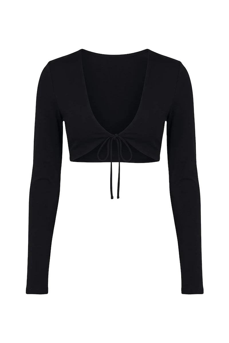 Sleek Tie Front Micro Long Sleeve Top