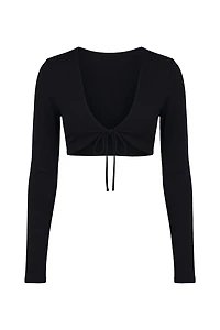 Sleek Tie Front Micro Long Sleeve Top