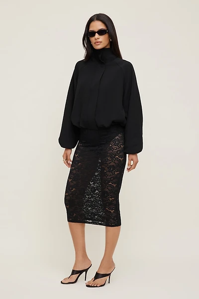 Sheer Lace Midi Skirt