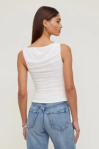 Ruched Boat Neck Mesh Tank Top