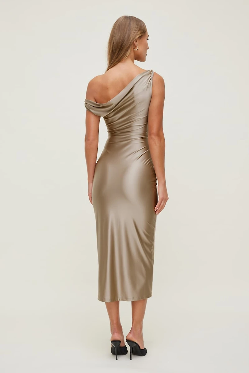 Robe midi extensible et satinée Jayde