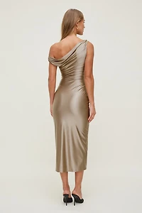 Robe midi extensible et satinée Jayde