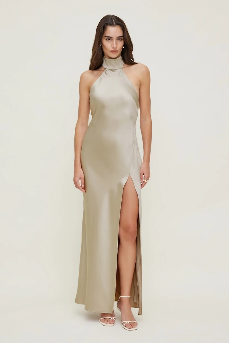 Robe maxi en satin à col licou