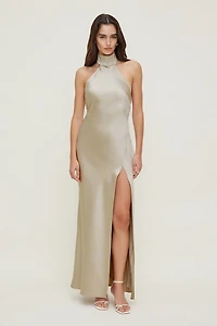 Robe maxi en satin à col licou