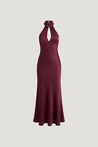 Keyhole Satin Maxi Slip Dress
