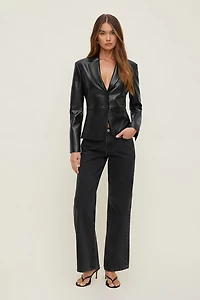 Fitted Faux Leather Blazer