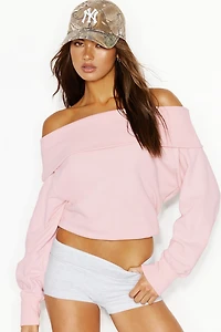 SoftTerry Foldover Off Shoulder Sweatshirt