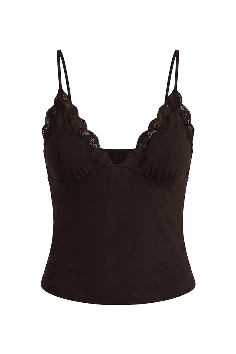 Camisole à bordure de dentelle et col plongeant