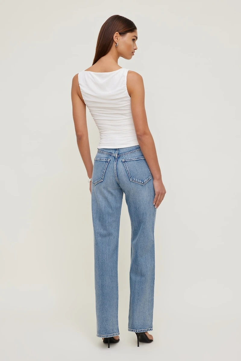 Ruched Boat Neck Mesh Tank Top