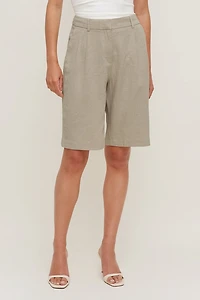 Linen High Rise Bermuda Shorts