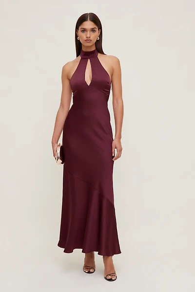Keyhole Satin Maxi Slip Dress