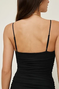 Ruched Mesh Maxi Dress