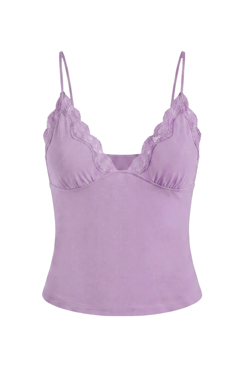 Plunge Lace Trim Cami Top