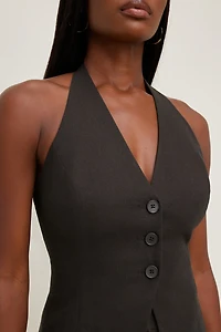 Veste sans manches à col licou en lin