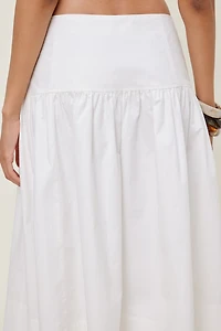 Drop Waist Poplin Midi Skirt