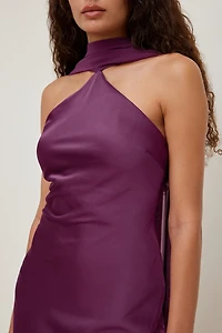 Halter Scarf Satin Maxi Dress