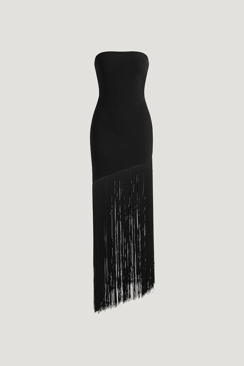 Ponte Fringe Maxi Tube Dress
