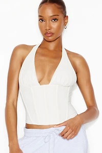 Plunge Halter Mesh Corset Top