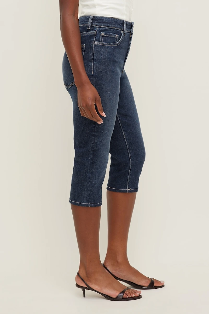 Jean capri extensible à taille haute