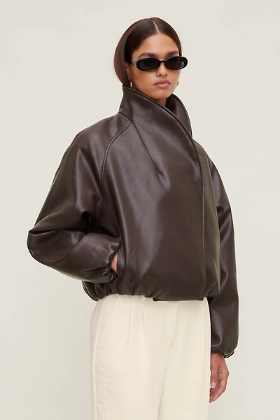 Wrap Faux Leather Bomber Jacket